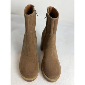 Oasis Society Womens Alexandra Beige Khaki Chunky Boots Faux Suede Y2K SZ 7